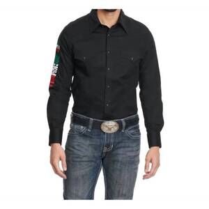 NEW ROCK & ROLL DENIM men's embroidered mexico logo long sleeve western shirt in
